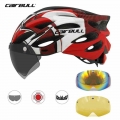 Cairbull 3 Lens Cycling Helmet Road Bike With Taillight Bicycle In mold MTB Safety Outdoor Ricing Helmet Removable Visor Goggles