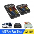 12V 32V Fuse Holder Box With LED Indicator Light M5 Stud Plastic Cover 6 Ways 12 Ways Blade Fuse Block For Auto Car Marine|Fuses