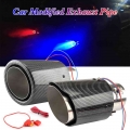 Глушитель Auto Accessories 63-65mm Inlet Carbon Fiber Color Car Exhaust Muffler Pipe Tip With Red/blue Led Light Red/blue Light