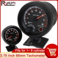 Black Tachometer Gauge with Red Shift Light Universal 3.75 Inch 95mm 12V White LED Auto 0 8000 RPM Meter Tacometro Tach Gauge|Ta