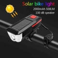 Solar Charging Bicycle Light 3 Modes LED Road Mountain Bike Front Light Waterproof Bicycle Bell Light USB Rechargeable Headlight