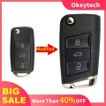 Okeytech 3 Buttons Modified Flip Folding Car Remote Key Shell Case For Vw Golf 4 5 Passat B5 B6 Polo Touran Jetta Seat Skoda - C