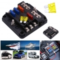 Plastic Cover 6 Ways Blade Fuse Block 12v 24v Fuse Box Holder M5 Stud With Led Indicator Light For Auto Car Marine - Fuses - Off