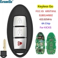 Keyless Go Smart Remote Key Fob 3 Buttons 433.92MHz 4A Chip for Nissan Kicks 2018 2019 2020 S180144502 KR5TXN1|Car Key| - Offi