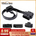 Obd2 Extension Cable 100cm/60cm/30cm 1 To 2 Splitter Wire Obd2 Scanner Extender Connector Adapter Male To Female L-shaped Elbow