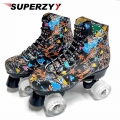 Print White Black Microfiber Roller Skates Double Row 4 Wheels PU Skating Shoes Skates Kids Gifts Roller Sneakers Training|Skate