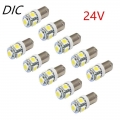 5pcs 24v/12v Ba9s 5050 5-smd Car Led Bulb 110 Lumen T4w 1445 H6w Side Marker Light Door Interior License Plate Wedge Lamps White