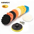 11pcs 3/4/5/6/ Inch Waffle Buffer Polishing Pad Set For Car Polisher + Drill Adaptor M10 M14 Power Tools - Polishing Disc - Offi