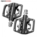 Racework Mtb Bike Clipless Pedals Self-locking Cnc Aluminum Alloy Du Bearing Spd Double Flat Platform Mountain Bicycle Pedal - B