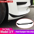 For Tesla 2021 Model 3 Model Y Car Front Bumper Corner Anti-collision Strip Front Bar Protective Cover Decoration Accessories -