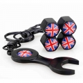 4pcs England Flag Wheel Valve Stems Caps & Wrench Dust Air Cover Car Universal Accessories for MINI One MINI Coopers Cabrio|