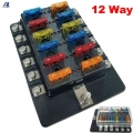 12 Way Blade Fuse Block Automotive Fuse Box Holder Waterproof Fuse Panel Led Indicator For Auto Rv Bus Car Boat Marine Truck - F