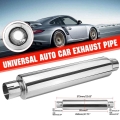 Universal 63mm Stainless Steel Car Resonator Exhaust Muffler Pipe 2.5" Inlet 2.5" Outlet Exhaust Tip Pipe Chrome Tube