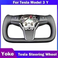 Carbar Yoke Leather Steering Wheel Racing For Tesla Model 3 Y 2017 2021 with Carbon Fiber Back Heated Optional| | - Officemati