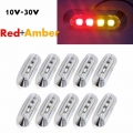 Fuleem 10PCS 4 LED Red and Amber Light Clearance Side Marker Truck Trailer Lamp Chrome Cover Bezel 12v 24v waterproof|Truck Ligh