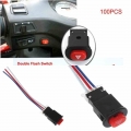 Youwinme 100pcs Universal Motorcycle Double Flash Switch Button Warning Emergency Lamp Turn Signal Flasher 3 Wires Built in Lock