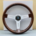 Jdm Nardi Classical Wood Style Silver Black Spoke Steering Wheel Racing Universal 14inch Steering Wheels With Horn Button