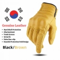 Genuine Leather Retro Motorcycle Gloves Men Touch Screen Motocross Gloves Full Finger Motorbike Vintage Biker Moto Gloves Yellow