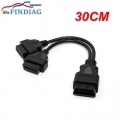 Lowest Price! 16pin 30CM OBD2 Connector 1 2 Splitter Male to Dual Female 30 CM Car OBD 2 Extension Cable|Car Diagnostic Cables &