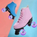 2020 New Microfiber Leather Roller Skates Man Woman Outdoor Skating Shoes 4 Wheel Patines Blue Pink 34 44 Europe Size|Skate Shoe