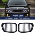 2pcs Front Bumper Kidney Grille Glossy Black Single Line One Slat For Bmw 5 Series E39 M5 1999-2004 Car Styling Racing Grill - R