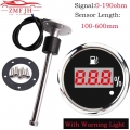 52mm Digital Fuel Level Gauge With Warning Light 0-190ohm Oil Tank Indicator Marine Fuel Level Sensor 125 150 200 250 400 500mm