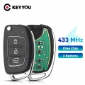 KEYYOU 433MHz 3 Buttons Remote Car Control Key Flip For Hyundai New IX35 IX25 IX45 Elantra Santa Fe Sonata ID46 Chip TOY40 Blade