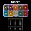 100/50Pcs Car Fuse Assortment Set Auto Car Truck Profile Medium Size Blade Type 2.5/3/5/7.5/10/15/20/25/30/35A Fuse with Box|Fu